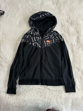 Nike Black Zip-Up Windbreaker Hoodie with Logo Script Detail